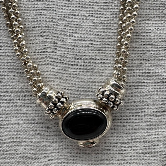 Joseph Esposito Sterling Silver Multi-Chain Necklace with Removable Onyx Pendant - Picture 2 of 8